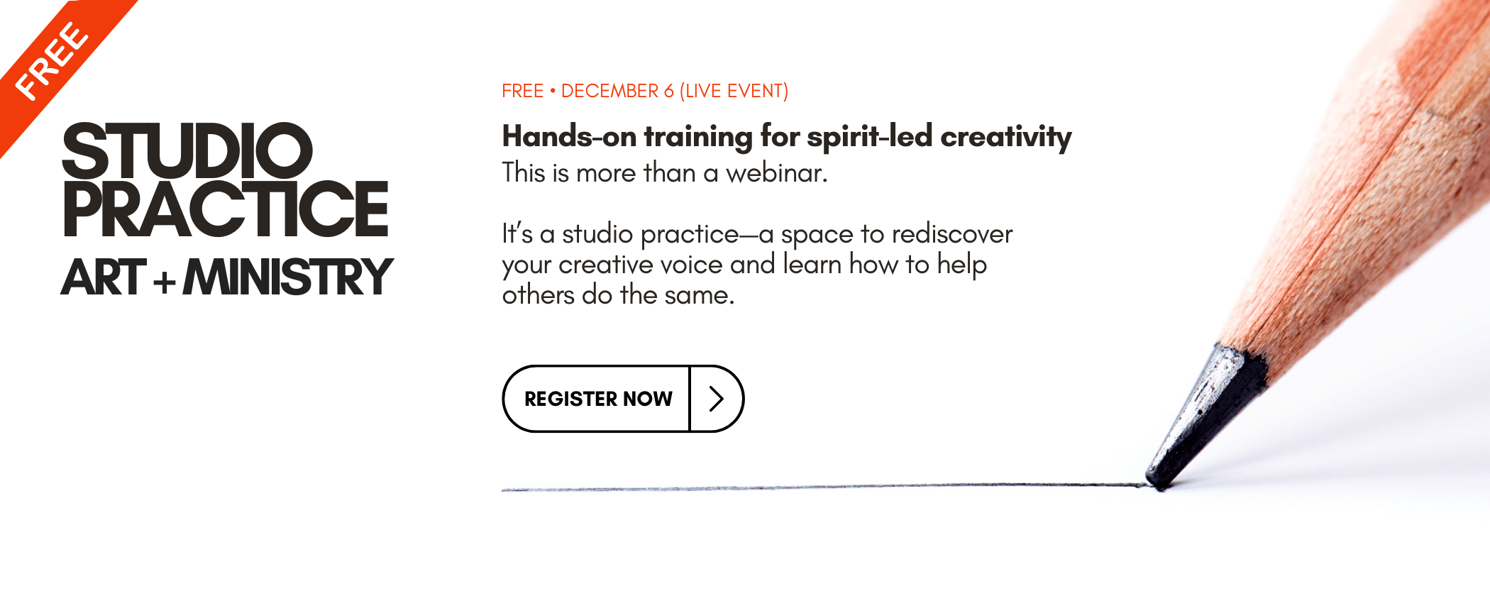 STUDIO PRACTICE ART + MINISTRY. FREE. DECEMBER 6 (LIVE EVENT). Hands-on training for spirit-led creativity. This is more than a webinar. It's a studio practice-a space to rediscover your creative voice and learn how to help others do the same. REGISTER NOW